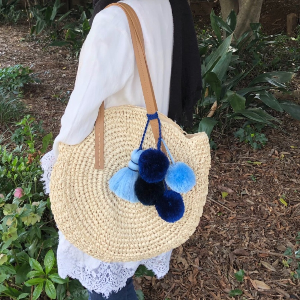 Blue Pom Poms tassel for bag handmade
